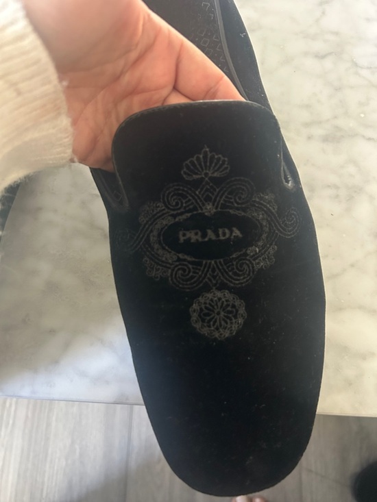 Prada Black Velvet Embroidered Slip-On Loafers Sz 9 main image 4
